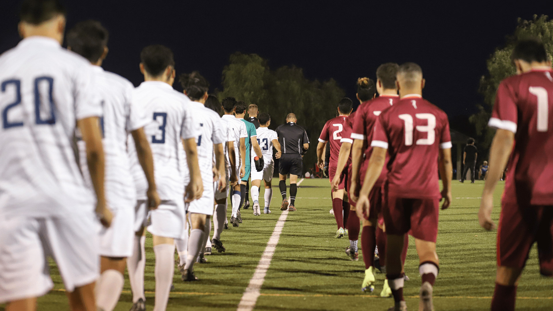 Las Vegas Quicksilvers walk out with referee and Las Vegas Mobsters FC ahead of their UPSL week 2 match up